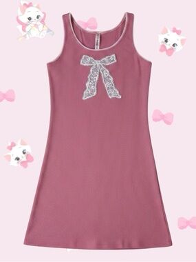 7day wknd Pink Ribbed Lace Bow Mini Dress Small